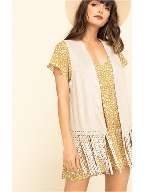 Vocal Tan Studded Fringe Vest - Size Large